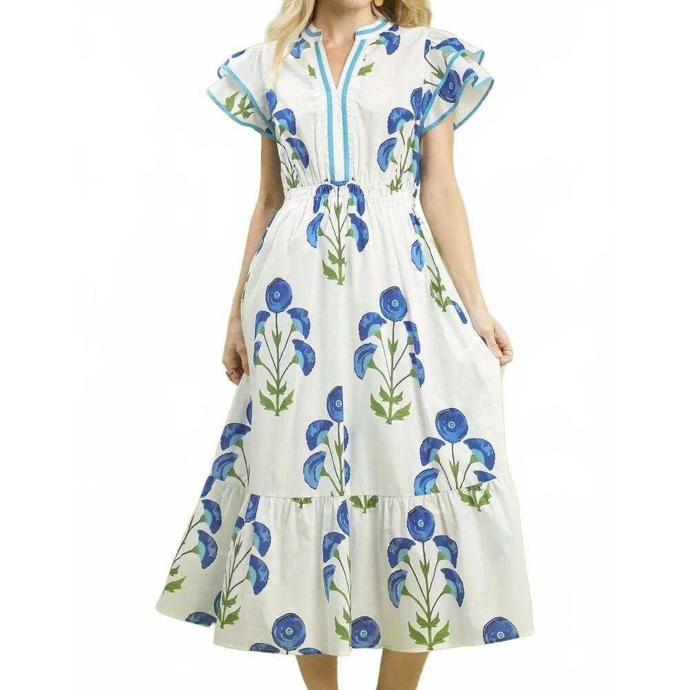 NEW UMGEE meadow print midi dress in cream - Picture 1 of 2